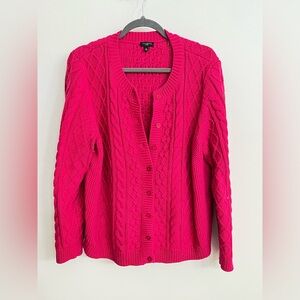 Talbots Bright Pink Cable-Knit Button Cardigan